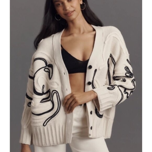 Anthropologie Pilcro Oversized Embroidered Cardigan - Picture 1 of 7
